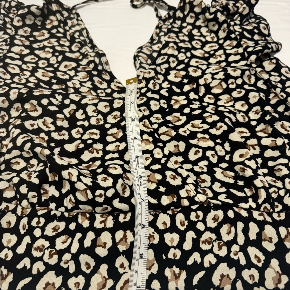 Leopard Print V-Neck Blouse - Black, White & Brown - Picture 8 of 9